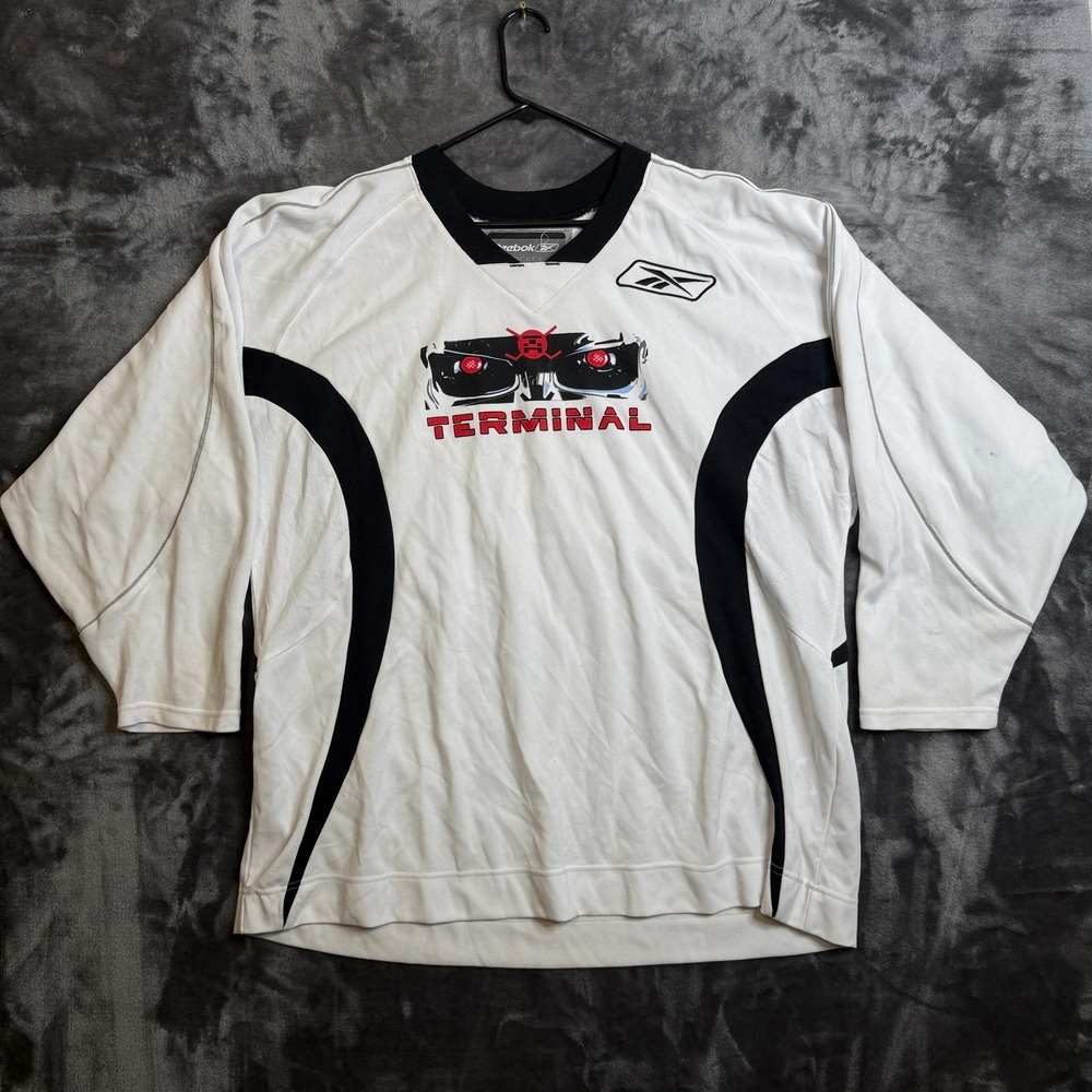 Vintage Y2k Reebok Hockey Long Sleeve White Jersey Size X-Large Terminal #30